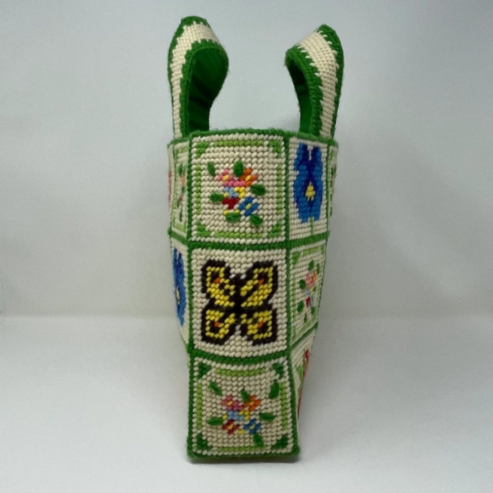 Vintage Rare Design Nature Handmade Needle Point Purse, Cream Green - Picture 5 of 10